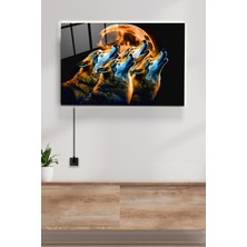 Hinora LED Aydınlatmalı Dolunay ve Kurtlar Cam Tablo, Işıklı Cam Tablo