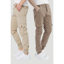 Damga 2 Li Paçası Lastikli Pantolon Taş-Camel Çok Renkli