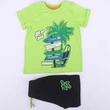 by BebekOdam Erkek Çocuk Yeşil Lacivert Summer Time Yazılı Tabela Baskılı Şortlu 2'li Takım