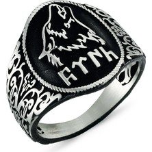 Takılingo 925 Ayar Gümüş Göktürkçe Türk Yazılı Kurt Model Taşsız Erkek Yüzük