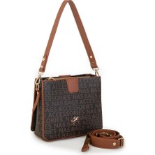 Nas Bag Kadın Çapraz Çanta Kahve Taba Yazılı