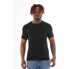 Penye Bizden Erkek Slim Fit Modal Likra Basic Kısa Kol T-Shirt-Siyah