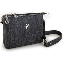 Nas Bag Kadın Çapraz Çanta Siyah Yazılı