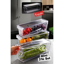 Nandy Home Kapaklı Mini Tall Clear Buzdolabı & Dolap Içi Düzenleyici Organizer 3 Adet
