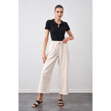 Tena Moda Kadın Taş Beli Bağlamalı Geniş Piş Dikişli Paça Pantolon