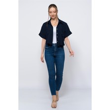 Nuseel Kadın Aerobin Crop Gömlek Lacivert