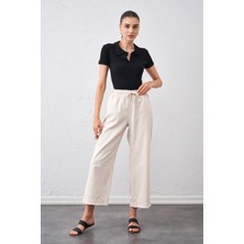 Tena Kadın Taş Beli Bağlamalı Geniş Piş Dikişli Paça Pantolon