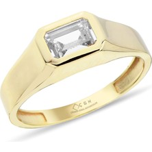 ÇGK KUYUMCULUK Aynalı Baget Tektaş Altın Yüzük CGKYZK0143