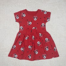 Minnie Mouse Desenli Fiyonk Detaylı Kısa Kol Elbise