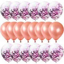 Kidspartim 20 Li Mor Konfetili Rose Gold Balon Seti