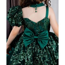 Cillop Butik Kız Çocuk Taç Kombinli Pul Payetli Kuyruklu Abiye Elbise