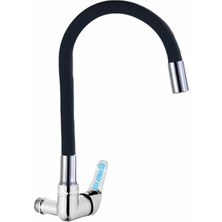 Elmina Armatür Duvardan Tek Su Çıkışlı - Siyah Spiral Hareketli - Borulu Mutfak Lavabo Bataryası Musluğu Çeşmesi