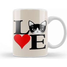 Baskı Dükkanı I Love Kedi Seni Seviyorum Kedi Cats Kupa Bardak Porselen