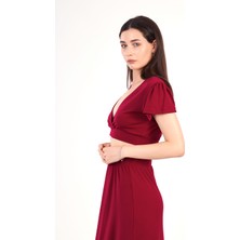 giyadda Kadın Bordo Kruvaze Yaka Crop - Yırtmaçlı Bluz - Etek Ikili Takım / Elbise