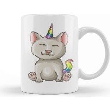 Baskı Dükkanı Kitten Cat Unicorn Pixel Art Kupa Bardak Porselen