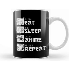 Baskı Dükkanı Eat Sleep Anime Repeat Funny Japanese Manga Tee 01 Kupa Bardak Porselen