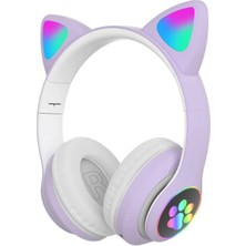 Metafaz Ticaret LED Işıklı STN28 Kedi Kulak Bluetooth Wireless Kulaklık Kedi Kulak Sevimli Kablosuz Bluetooth 5.0 LED Işıklı Kedili Şık Kulaküstü Kulaklık Kız Çocuk Kulaklık