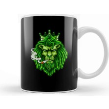 Baskı Dükkanı Funny Weed Marijuana Cannabis Kush Pot Green Lion Smoking Stoner Kupa Bardak Porselen