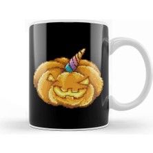 Baskı Dükkanı Halloween Jack O Lantern Unicorn Pixel Art Kupa Bardak Porselen