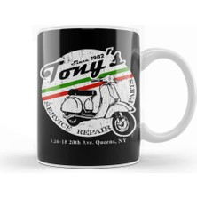 Baskı Dükkanı Vespa Tony's Scooter Repair Vintage Look Kupa Bardak Porselen
