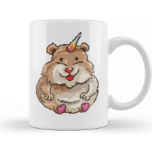 Baskı Dükkanı Hamster Unicorn Pixel Art Kupa Bardak Porselen