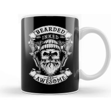 Baskı Dükkanı Bearded Inked And Awesome Badass Dad Kupa Bardak Porselen