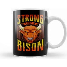 Baskı Dükkanı Fierce Strong Like A Bison Wild Animal Strength Kupa Bardak Porselen