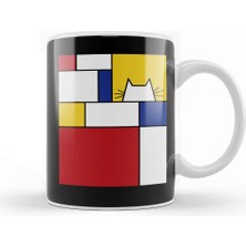 Baskı Dükkanı Piet Mondrian Inspired Cat Kedi Kupa Bardak Porselen