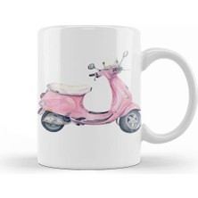 Baskı Dükkanı Vintage Pink Vespa Retro Scooter Kupa Bardak Porselen