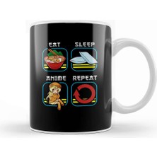 Baskı Dükkanı Eat Sleep Anime Repeat Cute Anime Obsessed Kupa Bardak Porselen