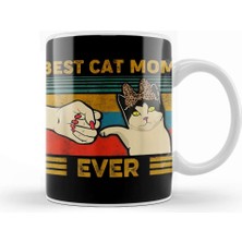 Baskı Dükkanı Vintage Best Cat Mom Ever Fist Bump Gift 01 Kupa Bardak Porselen