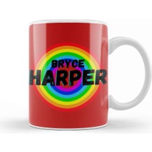 Baskı Dükkanı Bryce Harper Carton Art Baseball Gifts Vintage Retro Rainbow For Boys And Dad Kupa Bardak Porselen