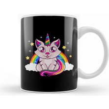 Baskı Dükkanı Cute & Funny Unicorn Cat Rainbow Kitty Magical Kupa Bardak Porselen