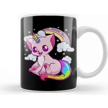 Baskı Dükkanı Cute & Funny Unicorn Cat Rainbow Kitty Unicorn Kupa Bardak Porselen