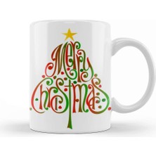 Baskı Dükkanı Yeni Yıl Konseptli Merry Christmas Word Tree Kupa Bardak Porselen
