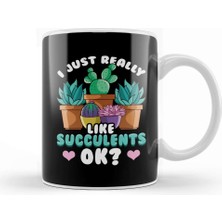 Baskı Dükkanı Cute I Just Really Like Succulents Ok Plant Kupa Bardak Porselen