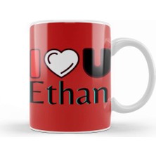 Baskı Dükkanı Ethan Name Personalized Custom Vintage Retro Rainbow Design Gift Baby Gift For Him Kupa Bardak Porselen