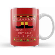 Baskı Dükkanı Treat Every Day Like Christmas Elf Quote Knit Kupa Bardak Porselen