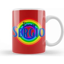 Baskı Dükkanı Sergio Ramos Vintage Retro Rainbow Style Kupa Bardak Porselen