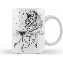 Baskı Dükkanı Boho Cat In Moon Kupa Bardak Porselen