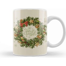 Baskı Dükkanı Yılbaşı Yeni Yıl Konseptli Wreath Gilf Merry Christmas Kupa Bardak Porselen