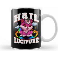 Baskı Dükkanı Hail Lucipurr Cat Rainbow Unicorn Kitty Satanic Kupa Bardak Porselen