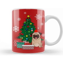 Baskı Dükkanı Pug Around The Christmas Tree Kupa Bardak Porselen
