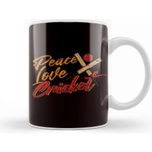 Baskı Dükkanı Peace Love Cricket Player Cricketer Bat Ball Game Kupa Bardak Porselen