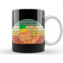 Baskı Dükkanı Pineapple And Cat Retro Vintage Kupa Bardak Porselen