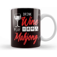 Baskı Dükkanı Drink Wine Play Mahjong Chinese Board Game Player Solitaire Kupa Bardak Porselen