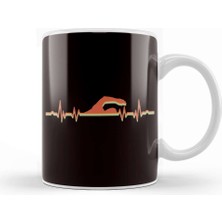 Baskı Dükkanı Heartbeat Swimmer Swim Swimming Pool Indoor Coach Athlete Kupa Bardak Porselen