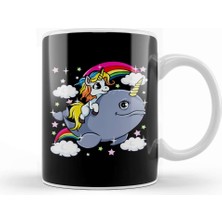 Baskı Dükkanı Unicorn Riding Narwhal Adorable Unicorn Of The Sea Kupa Bardak Porselen