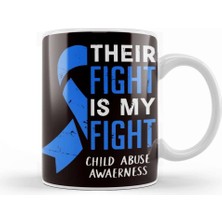 Baskı Dükkanı Their Fight My Fight Child Abuse Awareness April Blue Ribbon Kupa Bardak Porselen