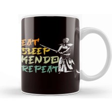 Baskı Dükkanı Eat Sleep Kendo Samurai Katana Japan Martial Arts Fighter Kupa Bardak Porselen